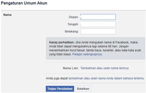Persyaratan untuk Mengubah Nama Facebook
